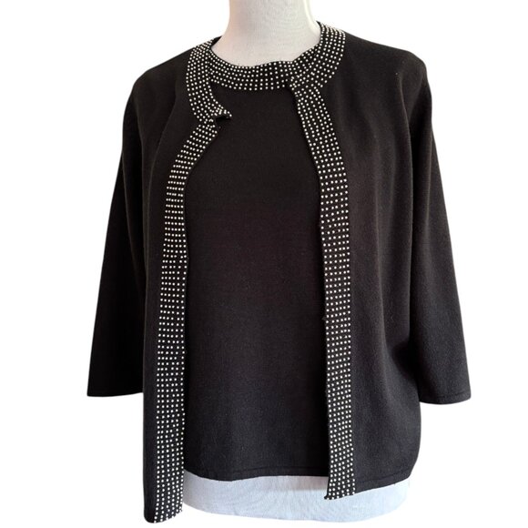 Designers Originals Petite black 2 piece beaded sweater tank w cardigan sz PM - Picture 4 of 16